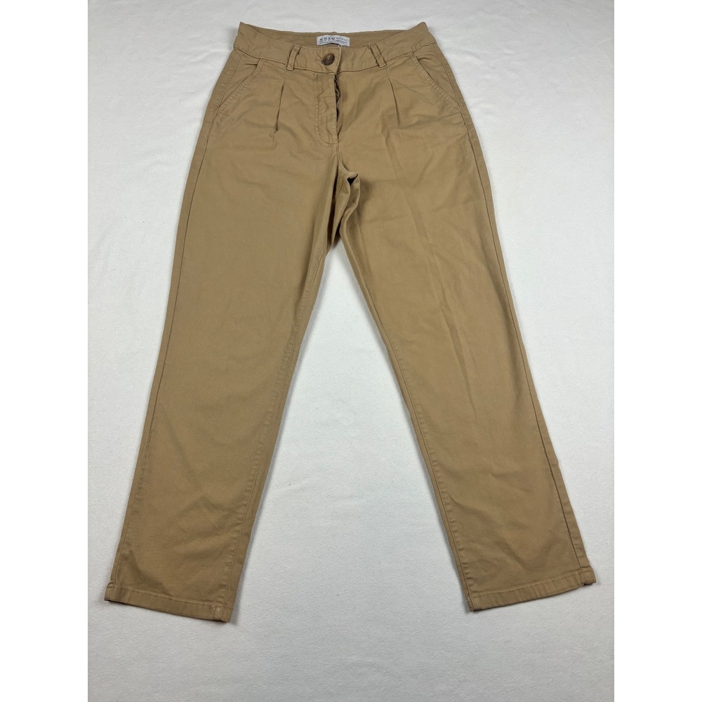 Primark Denim Co Womens Khaki Chino Pants Tan Pleated High Rise Straight Size 6